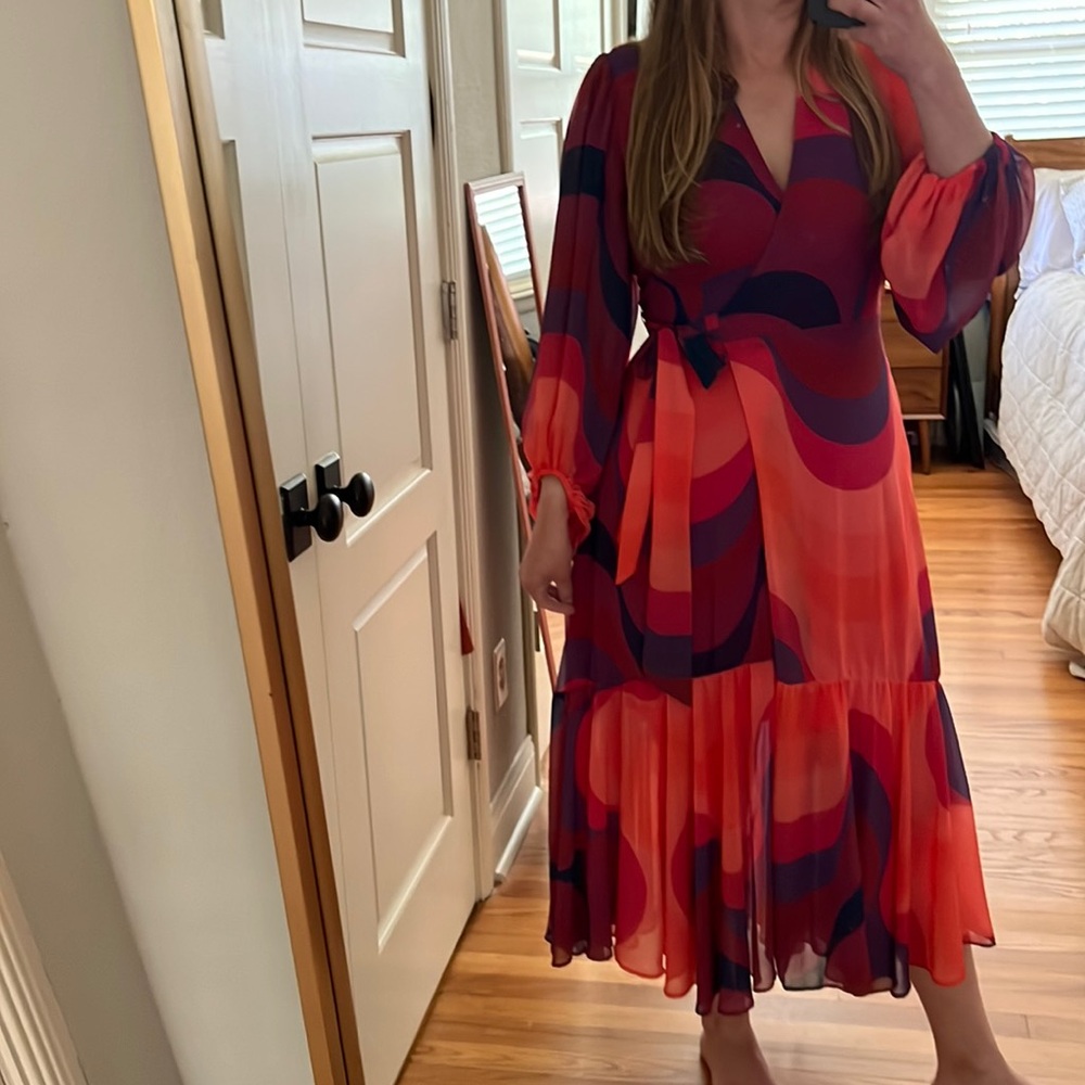 Anthropologie Hutch Robyn Wrap Dress SMALL Purple Pink Orange Swirl